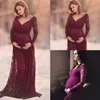 Lace Maternity Dress Gown Wedding Party Trumpet Klänningar Gravid Kvinnor Lång Maxi V Neck Dress Maternity Photography Props