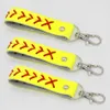 hotsale usa softball sunny Embroidered yellow really leather grils gifts with white real leather Baseball sports gifts jewelry keychain