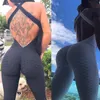 Hot Women Sporting Jacquard Weave Jumpsuits Fitness Sexig Elastisk Bodysuit Push Up Playsuit Slim Feme Jumpsuit Backless Yoga Workout Jumpsuit