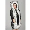 2018 WomenMen Winter Faux Fur Hood Animal Hoed Oorkleppen Handzakken 3in1 Hood Hat Wolf Pluche Warm Animal Cap met Sjaal Gloves540230M