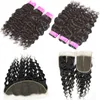 Bundles de cheveux humains vierges brésiliens vague d'eau 4 faisceaux avec fermeture en dentelle gros faisceaux d'armure de cheveux bouclés avec fermetures frontales Closu2492688