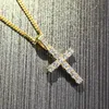 Men Women Hip Hop Cross Pendant Necklace Fully Cubic Zirconia Rhinestone Necklace 24" 24inch Cuba Chain 18K Gold Silver Plated Jewelry