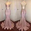 Sparkle Paillettes Blush-Pink Prom Dress Sexy Perline Aperto Backless Lungo Sirena Abiti da festa Moda Dubai Arabia Abiti da sera Vestidos