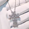 2018 Nuovo arrivo Gioielli di lusso più venduti 925 Sterling Silver Six Princess Cut 5A Cuubic Zirconia Collana a catena con pendente a croce per le donne