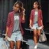 Fashion Casual Ladies Red Plaid Long Sleeve Lapel Small Blazer