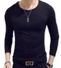 Homme col en V coton couleur pure manches longues t-shirts printemps automne Slim T-Shirt 14 couleurs taille M-2XL