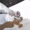 Christams Gift Hot Sale Stunning Luxury Smycken 925 Sterling Silver Color Pinkwhite Sapphire CZ Diamond Round Cut Kvinnor Bröllop Band Ring