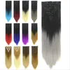 24 Zoll Vollkopf-Clips in synthetischer Haarverlängerung Farbverlauf 7-teiliges Set 130 g hochwertige synthetische Clips Haarverlängerung9296512