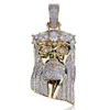 Masowe miedziane złoty kolor platowany mrożony Jezus twarz Naszyjnik Micro Pave Big C Stone Hip Hop Bling Jewelry8095796