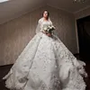 Lace Ball Gown Wedding Dresses Strapless 3D Floral Applique Sleeveless Bridal Dress Charming Saudi Dubai Lace Sweep Train Wedding Gowns