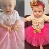 44 Stijl Pasgeboren 2018 Flower Party Clothes Set Baby Girl One Years First Birthday Tutu Outfits voor Meisjes Tule Peuter Baby Kleding Pak