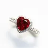 Czerwony Ruby Serce Kształt Gemstone Sterling 925 Srebrne obrączki do kobiet Bridal Fine Jewelry Bague Akcesoria S18101001