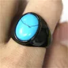 5pcs/lot Size 7-13 Black Silver Blue gemstone Ring 316L Stainless Steel Fashion Jewelry Popular Biker Band Party Ring