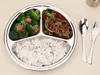 26CM Stainless Steel Fast Food Tray Restaurant Hotel Service Tray 3-Grid Round Snack Tray Kitchen Canteen Dining Plate