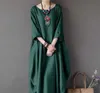 Hot Sell Autumn Women Loose O-neck White Dress Long Sleeve Maxi Robe New Solid Color Dress