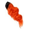 حار بيع بالجملة 1B / برتقالي موجة الجسم قطعة واحدة في مقطع الشعر الإنسان 5Clips مع الدانتيل ريمي الشعر البشري