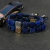 8x8mm Natural Lapis Lazuli Stone Beads With Black Cz Square Macrame Wristband Bracelet Nice Gift For Cool Men Wholesale 10pcs/lot