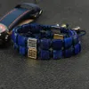 8x8mm Natural Lapis Lazuli Stone Beads With Black Cz Square Macrame Wristband Bracelet Nice Gift For Cool Men Wholesale 10pcs/lot