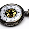 Partihandel 50st / Lot Pendant Chain Quartz Brons Watch Back Bone Hollow Pocket Watch PW031