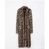 Europe Fashion Women X-Long Faux Fur Leopard Coat Women Faux Fur Jacket Gilet Pelliccia Coats Veste Fourrure S-3XL