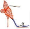 2019 화려한 다채로운 나비 스틸레토 하이힐 샌들 신발 오픈 발가락 섹시한 패션 신발 천사 날개 가죽 신발 펌프