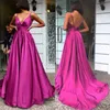 Deep V-Neck Prom Party Dresses Sexy Bez Rękawów Zipper Backless Satin Sweep Pociąg Suknie Wieczorowe Tanie Custom Made Women Formalnej sukni wieczorowej