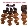 Ombre Brazylijska Blondynka Ludzkie Wiązki Włosów Z Zamknięciem Tanie Wave Wave Splot Z Koronkowym Zamknięciem Dark Brown Virgin Hair Extension