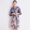 Wedding Bride Bridesmaid Dressing Gown Sexy BLACK Women Robe Summer Kimono Bathrobe Satin Nightgown Printed Home Dress M-XXL