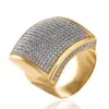 Hip hop Full Bling CZ Ring Stainless Steel Free Size Square Iced Out Cubic Zircon Luxury Fashion Jewelry Gift