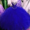 2018 Nouveau Bleu Royal Doux 16 Parti Debutantes Robes Puffy Tulle Cristaux Chérie Cou Corset Retour 2017, Plus La Taille Robes De Quinceanera Q62