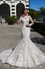 Vintage Meerjungfrau Brautkleider Sheer Long Sleeves Spitze U-ausschnitt Lange Schleppe Brautkleider Vestidos de novia