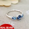 100% 925 Sterling Silver Blue Diamond Sapphire Ring med ursprungliga lådor Passa Pandora Style Wedding Ring Alla hjärtans daggåva till kvinnor