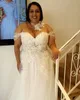 Plus Size Suknie ślubne Off Ramię A-Line Tulle Koronki Appliqued Sexy Illusion Patrzeć przez duże kobiety tanie suknie ślubne