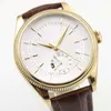 Brand New Cellini Ora Data Oro giallo Bianco Indice Quadrante Cupola scanalata Doppia lunetta Bracciale in pelle nera Solid Back Dress Watch 50509