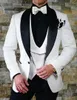 2018ブランドスタイルスーツ男性ブラックホワイトフローラルパターン男性スリムフィットグルーミングタキシード3ピースカスタムプロムブレザー467