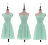 Mixed Styles Pleated Short Chiffon Country Bridesmaid Dresses Mint Green Knee Length Wedding Bridesmaid Dresses 100% Real Pictures