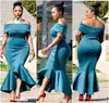 Goedkope Afrikaanse cocktailjurk eenvoudige off schouder backless thee lengte formele slijtage avond prom party toga plus size op maat gemaakt