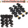 Virgin Brasilian Hair Body Wave Mänskliga hårväv med stängning Kroppsvåg Hårbuntar med frontal Peruvian Malayain Extensions Bulkorder