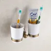 Держатели стаканов чашки Античная латунная зубная щетка с 2 держателями стаканов Настенные аксессуары для ванной комнаты Держатель зубной пасты HJ-1803F