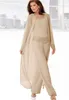 Champagne Three-Pieces Mother's Dresses With Long Jackets Long Sleeves Beaded Chiffon Mother of the Bride Dress Formal Wear DH324