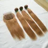 Malezyjski Peruwiański # 30 Kolor prosty 3 Wefts z zamknięciem koronki 4x4 100% Virgin Human Hair Splot kolorowych wiązek z zamknięciem do czarnej skóry