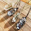 10Pcs Clear Quartz Crystal Necklace Hand Woven Rope Wrapped Natural Double Terminated Faceted Gemmy Quartz Pillar Point Pendant Luck Jewelry