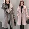 Женская кожаная искусственная оптовая торговля-2021 зимние женщины ягнят шерсть верхняя одежда женские длинные толстые шерстяные пальто с двубортными замшевыми куртками H161
