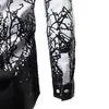 Men 2017 Branches Ink Printing Mens Dress Shirts Casual Slim Fit White Black Chemise Homme Cotton Shirts Men