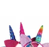 Rainbow Color Ponytail Unicorn Hoofdbanden Glitter Oren Kids Meisjes Prinses Vlecht Pruik Haarbanden Haaraccessoires GA243