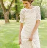 Vintage Bohemian Wedding Dresses Sheath Rygglös full spets boho brudklänningar med illusion korta ärmar svep tåg strand bröllop260f