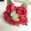 Bouquets de mariage à 5 têtes, fleurs artificielles roses, fausses fleurs décoratives pour fête de mariage