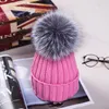 Bonnet en vraie fourrure de 15cm, Pom Poms, chapeau d'hiver pour femmes et filles, bonnets en laine tricotée en coton, marque épaisse, 039s, 6919424