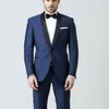 Nyaste handsom One Button Navy Blue Wedding Groom Tuxedos Män Passar Bröllop / Prom / Dinner Man Blazer (Jacka + Tie + Girdle + Byxor) A