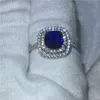 Women Fashion Cushion Cut 3ct Blue 5A Zircon Crystal 925 Sterling Silver Engagement Anello di merda per donne Bijoux 335G